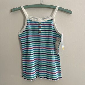 NWT Cat & Jack Blue Stripe Henley Ribbed Tank Top Girls M (7/8) Y2K Strappy